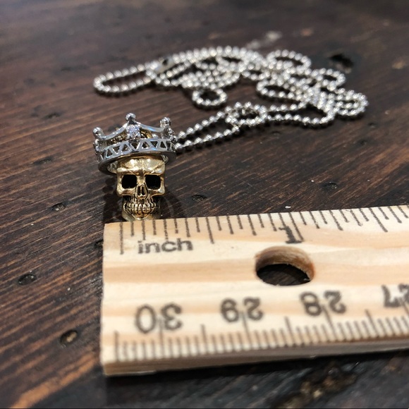 Tiny Gold Skull + 925 Silver Crown Handmade - Picture 3 of 8